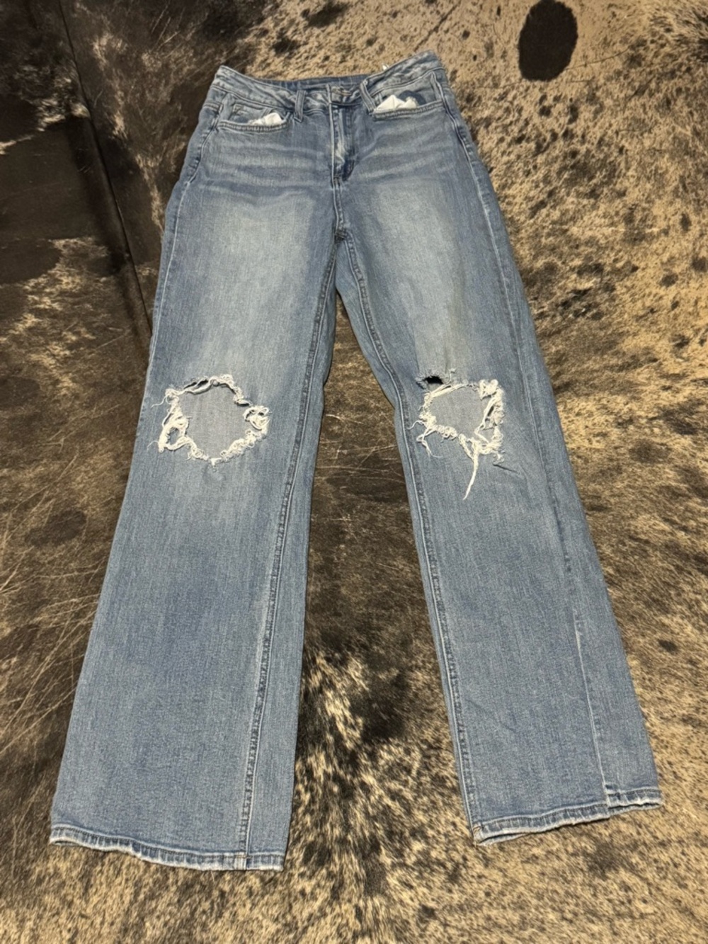 Flying Monkey Light Blue Distressed Wide-Leg Jeans